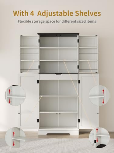 Kitchen-Pantry-Storage-Cabinet-72-Tall-Bathroom-Storage-Cabinet-with-4-Adjustable-Shelves-and-1-Drawer-Metal-Storage-Cabinet-Freestanding-Cupboard-for-Kitchen-Dining-Room-Bathroom-White Kitchen Pantry Storage Cabinet 72 Tall Bathroom Storage Cabinet with 4 Adjustable Shelves and 1 Drawer Metal Storage Cabinet Freestanding Cupboard for Kitchen Dining Room Bathroom White