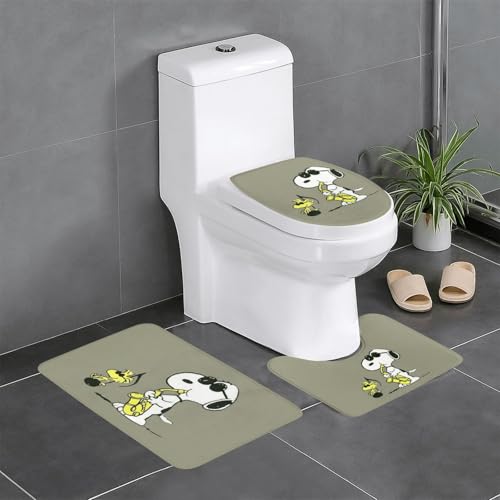 スヌーピー かわいい アニメ 3点セット バスマット トイレマット 便座カバー フタカバー 滑り止め 吸水 人気 漫画 足ふきマット 暖房 ふんわり 洗える 抗菌 防臭