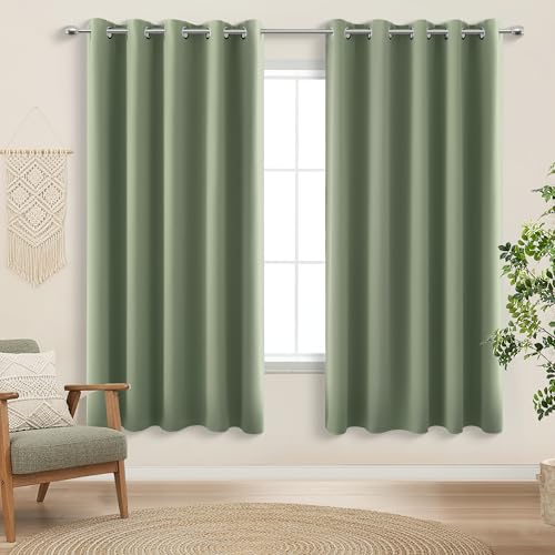 Image of KOUFALL 72x63 Inch Length Sage Green Blackout Curtains for Living Room