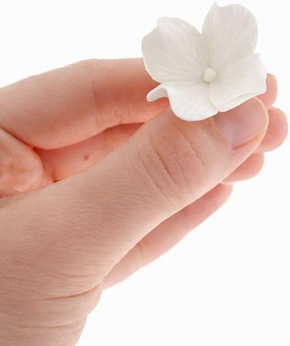 Hydrangea Blossom Sugar Cake Flowers, White with wire, 36 Count by Chef Alan Tetreault