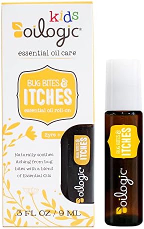 Oilogic Kids Bug Bites & Itches Roll-On Essential Oil - Gentle & Safe Aromatherapy Blend, 100% Pure Essential Oils (Tea Tree, Citronella & Spearmint Oil) Diluted with Castor & Jojoba Oil for Kids