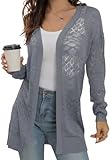 Picture of GRECERELLE Women's Lightweight Cardigan 2025 Long Sleeve Loose Casual Drape Openwork Knit Sweater Beach Cover Up Spring Summer, Pencil Gray, XX-Large