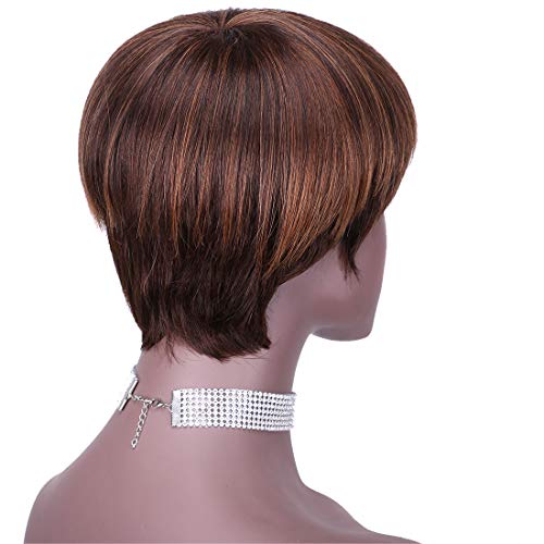 Reyna 100% Short Pixie Cut Human Hair Wig Color P4/30 Brazilian Straight Hair Wigs For Black Women #TOP4
