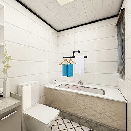 Tlbtek Industrial Pipe Clothes Rack,Heavy Duty Rustic Clothes Hanging Shelves System,Wall Mounted Detachable Black Iron Metal Garment Bar For Retail Display,Closet Organization (20 Inch) #TOP2