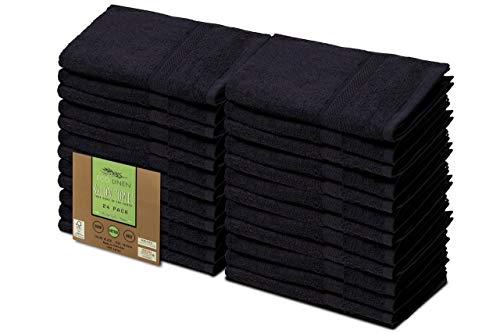 Eco Linen Cotton Salon Towels - Gym Towel Hand Towel - (24-Pack, Black)