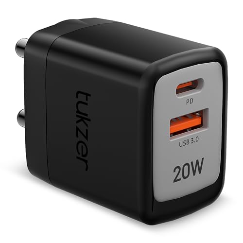Image of Tukzer 20W Dual Port GaN3 Ultra 2X Faster Charger(Type C PD3.0 & USB QC3.0) Adapter for iPhone 17 /17 Plus /17 Pro /17 Pro Max, iPhone 16 /16 Plus /16 Pro /Max,15 /14 /13 /12 Series,Samsung,MacBook,Laptops-BLK
