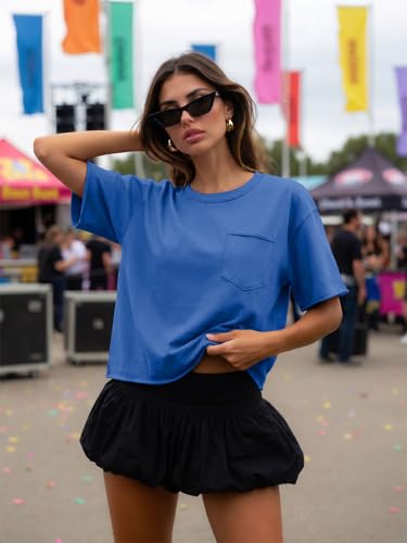Image of ATHMILE Womens Crop Tops Workout Shirts Gym Oversized Spring Summer Basic Tees Short Sleeve Casual Loose Drop Shoulder 2026