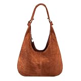 OBC Made in Italy Damen XXL Ledertasche Wildleder Shopper Tasche Schultertasche Umhängetasche Beuteltasche (Braun)