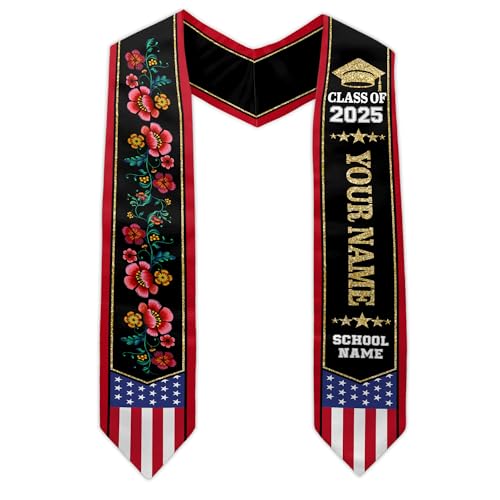 MonkeyVan Personalized USA Graduation Sash, Class of 2025 American Flag Stole Custom Stole for College High School University M5