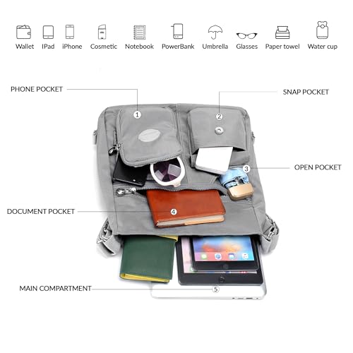 Image of Hobo Purse for Women, Nylon Crossbody Shoulder Handbag Convertible Backpack | Waterproof fabric, built-in anti-theft RFID pocket, multipurpose daily casual handbag