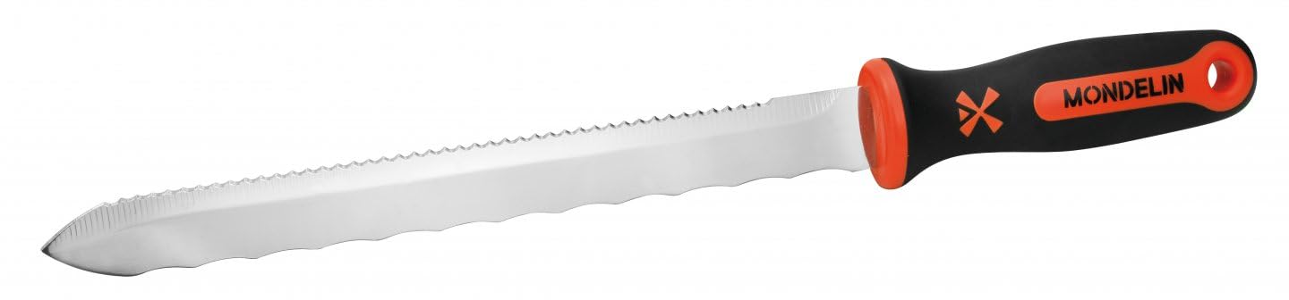 MONDELIN - Couteau pour matériaux d' isolation - Double denture 36 cm - Pour la coupe de la laine de verre, laine de roche, chanvre.