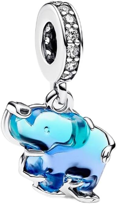 Blue Murano Glass Elephant Dangle Charm 925 Sterling Silver Pendant,Jewelry Beads Gifts for Women Bracelet&Necklace