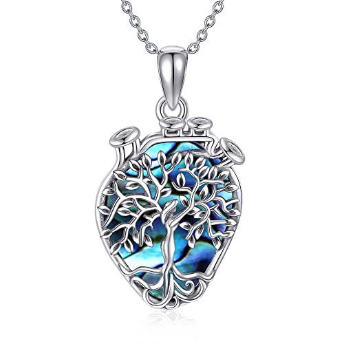 Image of ONEFINITY Anatomical Heart Necklace Sterling Silver Tree of Life Anatomical Heart Necklace Heart Disease Awareness Jewelry Gift for Cardiologist Doctor Nurse