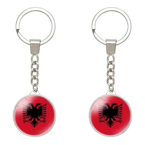 Porte-Clés Drapeau De L'Albanie Porte-Clés Cabochon En Verre Double Face - 2 Pièces Porte-Clés De Voiture Drapeau De L'Albanie ， Porte-Clés Drapeau Patriotique De L'Albanie Vintage Ornement À