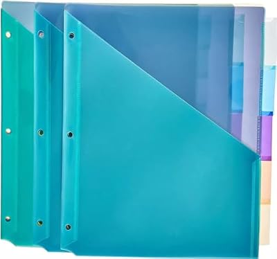 Amazon Basics 5-Tab Dividers for 3 Ring Binder, Two Pocket, Letter Size, Assorted Colors, 15 Count