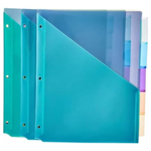 Amazon Basics Two Pocket Plastic Dividers with 5 Tabs, Multicolor, Pack of 3 Sets