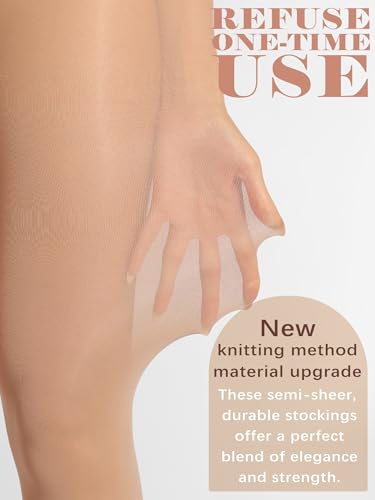 Image of Ultra Strong Pantyhose for Women, Control Top Sheer Tights for Women with Reinforced Toes, Medium, Dark Nude