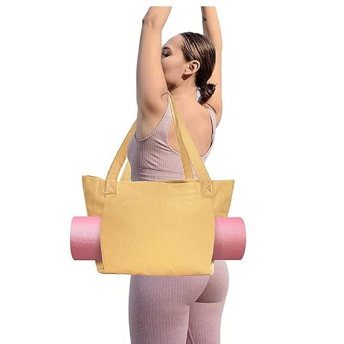 Cycleacc Yoga Mat Bag Canvas Tote Bag With Yoga Mat Carrier Pocket Carryall Shoulder Bag Yoga Bag For Women For Office, Workout, Pilates, Travel, Beach And Gym (Brown) #TOP3