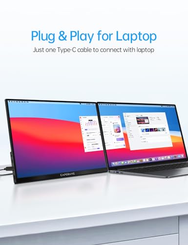 Image of CAPERAVE Portable Monitor - 14.0 inch USB C HDMI Travel Monitor for Laptop, FHD 100% sRGB, Built-in Kickstand & Speakers, Second Screen and External Monitor for MacBook Xbox PS4 /5 Switch