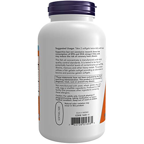 Now Supplements, Omega-3 180 Epa / 120 Dha, Molecularly Distilled, Cardiovascular Support*, 200-Fish Gelatin Softgels #TOP2