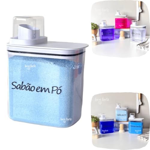 Pote Hermético 1,5L Porta Sabão Em Pó Líquido Copo Medidor Lavand...