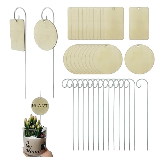 DUGYIRS 50 Set Étiquette pour Plante de Bois avec Crochet de Barre Métallique mis à la Terre pour Extérieur,Légumes,Fleurs,Bonsaï(Carré,Rond)