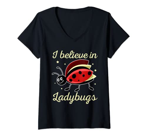 Femme I Believe In Ladybugs Nature Lover Insectologist T-Shirt avec Col en V