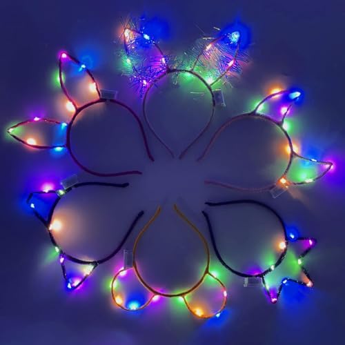 6 Pcs Haarreifen Blinkend,LED Haarreif Party,Leuchtende Stirnband,Stirnband Leuchtend für Mädchen,Festival Beleuchtete Stirnbänder für Weihnachten Halloween Fasching Party Hochzeit Dekor