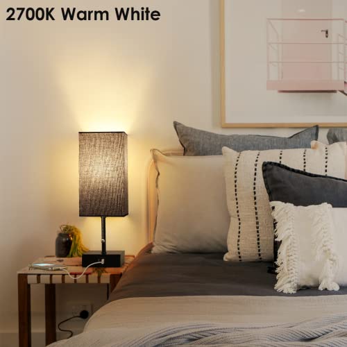 GGOYING USB Bedside Table Lamp, Pull Chain Nightstand Table Lamp with 2700K LED Bulb, Black Fabric Linen Lampshade, USB C+A Charging Ports for Living Room Bedroom Office