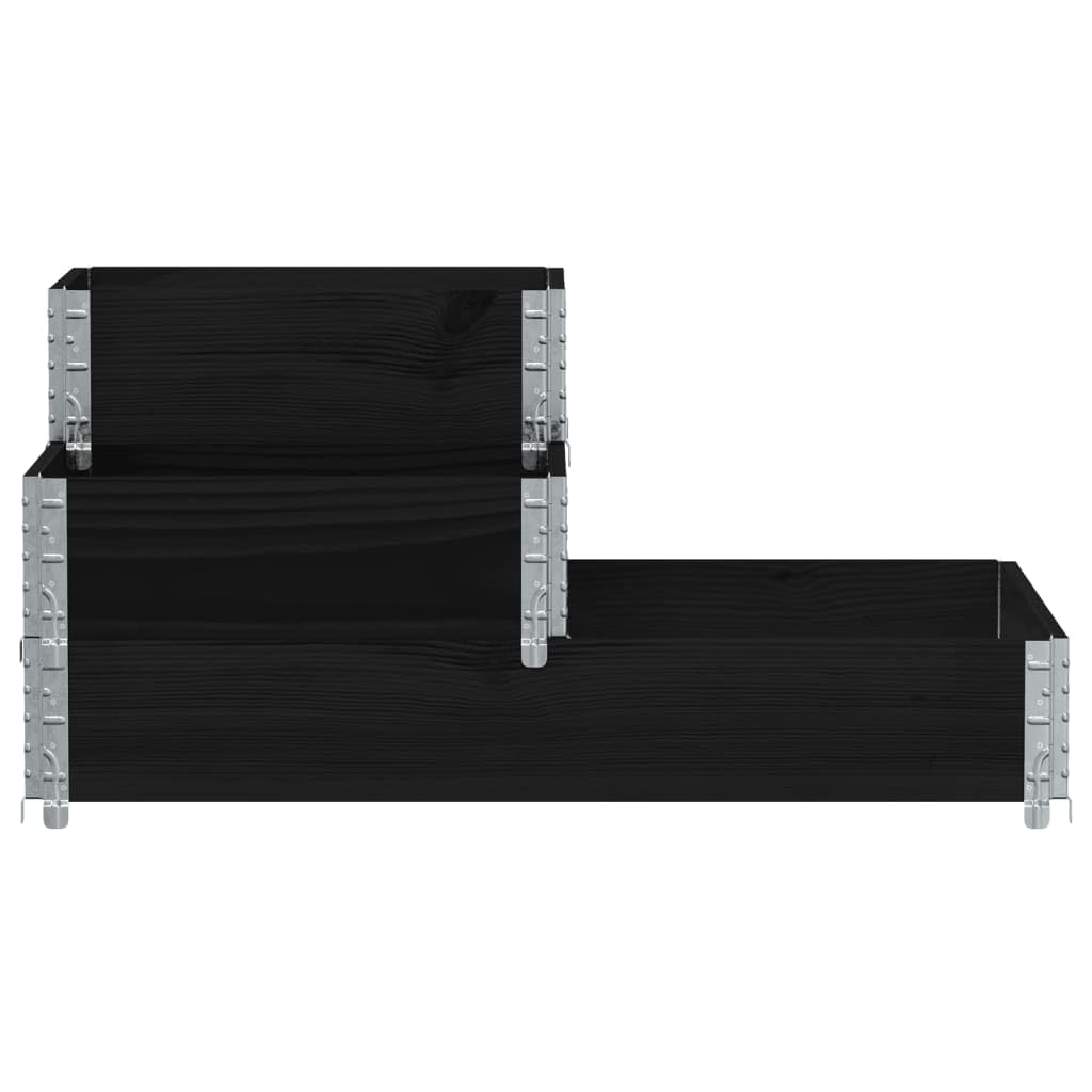 Marco de 3 compartimentos para palé, color negro, de madera de pino maciza, 120 x 80 x 60,5 cm, plegable con bisagras galvanizadas para almacenamiento, transporte, jardinera