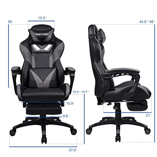 ELECWISH Ergonomic Swivel Video Game Chairs High-Back Office Chair w/PU Leather and Adjustable Armrests (Grey)