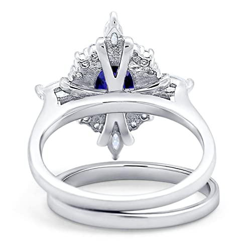 Blue Apple Co. Vintage Style Art Deco Bridal Set Wedding Engagement Ring Band Oval Marquise Round Simulated Cubic Zirconia 925 Sterling Silver4