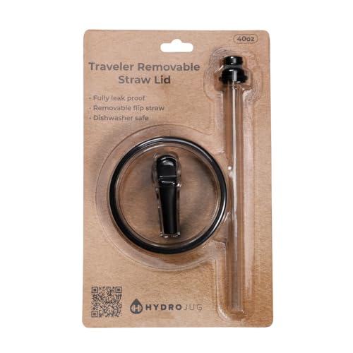 HydroJug Removable Traveler Lid for 40 oz Tumbler – Leakproof Circular Flip Straw, Dishwasher Safe and Easy to Clean, BPA-Free Replacement Lid – Black