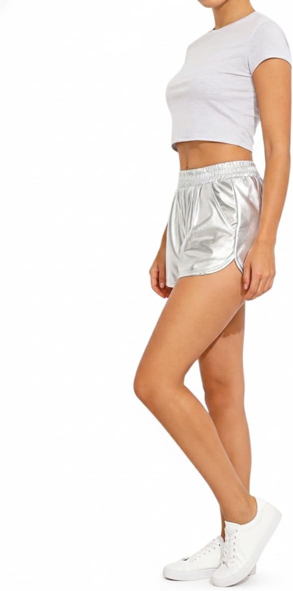 SOFIA'S CHOICE Women's Metallic Shorts Summer High Elastic Waisted Rave Mardi Gras Shorts - Image 5