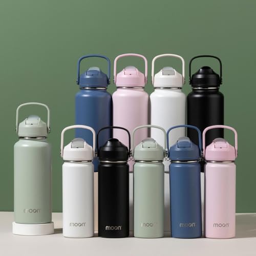 Moon Bottles - Insulated Water Flask with Straw - Stainless Steel Sports Drink Container, Thermal Bottle, 24hr Cold, 12hr Hot, Double Walled, Metal Straw, Silicone Spout, UK Brand (1L, Green) - Image 9