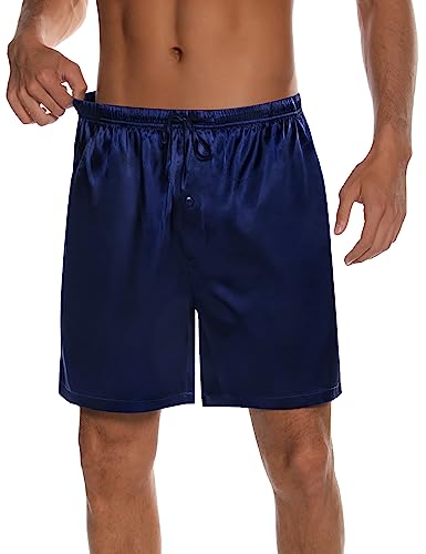 Swomog Men Silk Pajama Pants 2Pc Satin Pajama Bottoms Pj Shorts Loungewear Silky Pj Bottoms With Drawstrings & Pockets #TOP3