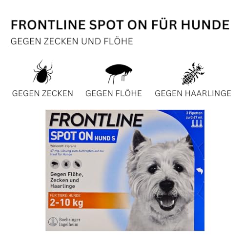 Frontline Spot on für Hunde - Zuverlässiger Schutz gegen Zecken, Flöhe und Haarlinge – Einfach aufzutragen I Sparset mit give-Away von Pharma Perle (Frontline für Hunde S 2-10 kg 3 St.)