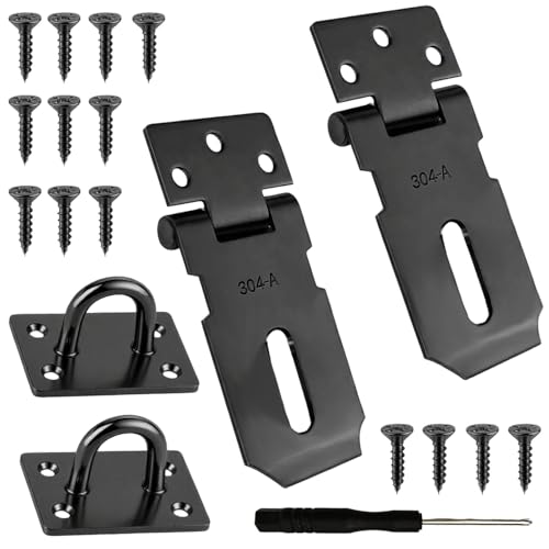 Wopanxye ブラック ドアロックハスプ, 2個 ステンレススチール製 南京錠ラッチ, 頑丈なセキュリティブーツ (ネジ付き) 用途 物置小屋, 窓, キャビネット, フェンス (3インチ)