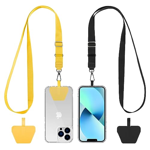 CACOE 2 Pièces Lanière Cordon de Téléphone Portable und 2 Pièces Patchs Durables, pour la Plupart des Téléphones Intelligents (Noir+Jaune)