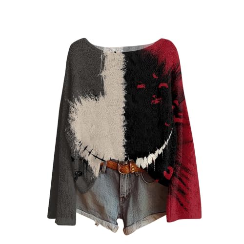 Image of AIDTFUIEY Womens Knitted Sweater Halloween Festive Horror Pullover Beige