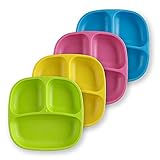 Re-Play 4pk - 7.37' Divided Plates with Deep Sides for Baby, Toddler & Child Feeding in Bright Pink,...