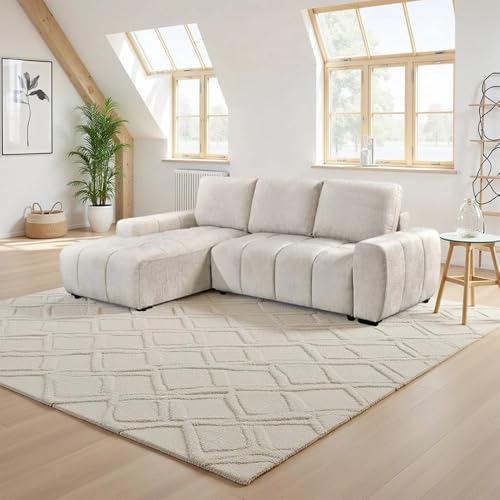 Honeypot Sofabed - Lora Corner Sofa Bed for Living Room - Soft Beige Fabric Upholstered Couch | Set Up Included | Built to Last (Beige,Left Hand Facing Corner)