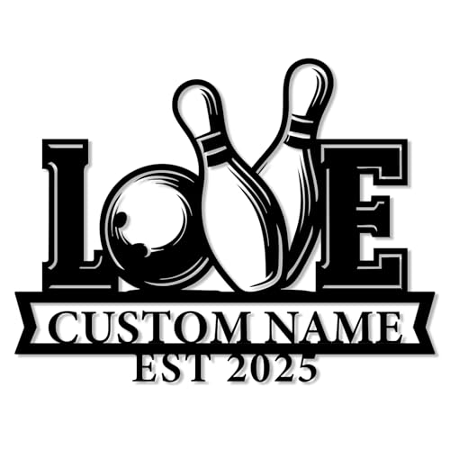 Personalized Bowling Metal Wall Art – Custom Name & Year Design, Bowling Pins Decor, Sports Room Sign, Unique Gift for Bowlers & Teams (Style-C)