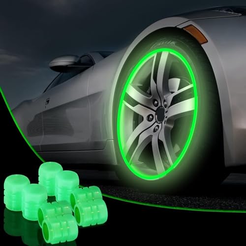 50pcs Glow-in-The-Dark Car Tire Valve Cap Set,Waterproof Luminous Car Tire Valve Caps,Durable, Easy-to-Install, No-Tool-Required Accessories for Most Vehicle Tires (Green)
