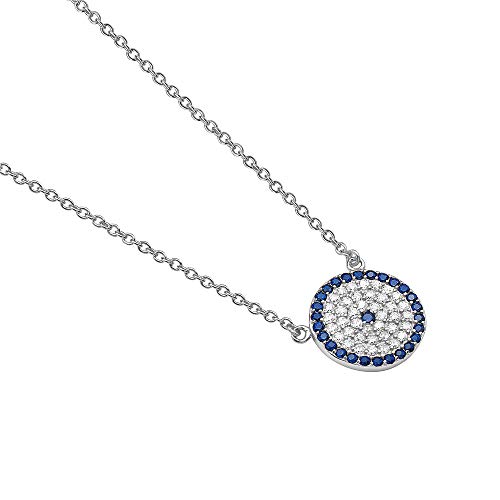 925 Sterling Silver Womens Evil Eye Hamsa White Blue Cz Pendant Necklace #TOP1