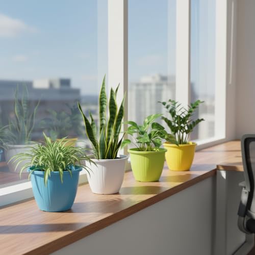Image of Go Hooked Sunshine Flower Pot /Planters for Home Decor, Plastic Pots for Gardening /Home, Flower Pots Indoor-Outdoor & Planter for Plants (Multicolor) (Pack of 4)