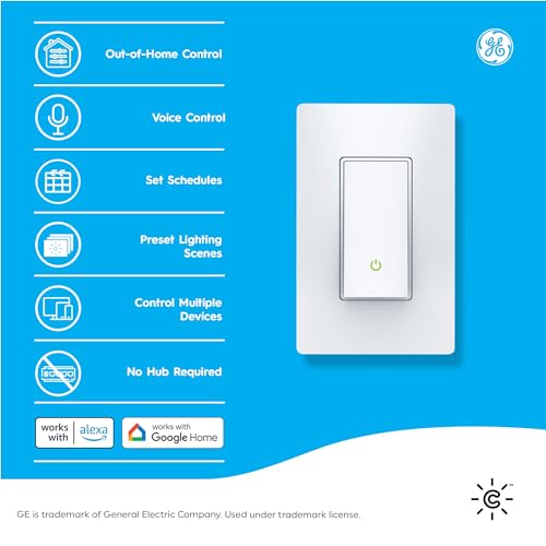 Cync 93120081 Ge Cync Smart Light Switch, Paddle Style, No Neutral Wire Required, Bluetooth And 2.4 Ghz Wifi 3-Wire Switch, Works With Amazon Alexa And Google Home thumb #1