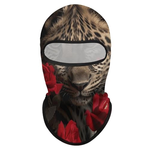 Balaclava para hombre, máscara para esquí y ciclismo, estampado de rosa y leopardo, cubreboca para invierno miniatura 1