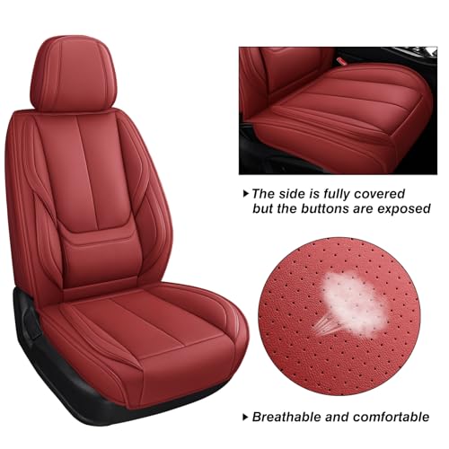 Image of MINGBRON Leather Car Seat Covers,Car Seat Covers Full Set,Automotive Seat Covers,Fit for Most Cars SUV and Most Sedans Red