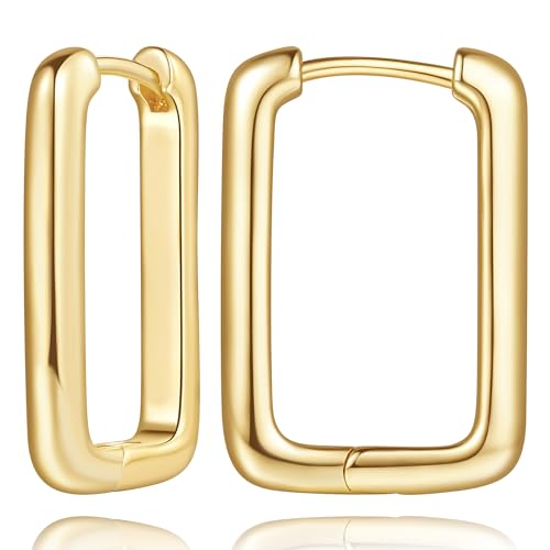 Gold Hoop Earrings for Women 14K Gold Hoop Earrings for Women Square Hoops Earring for Womens Square-Shape with Clean Lines Simple Square Hoops Earring for Womens 24mm1